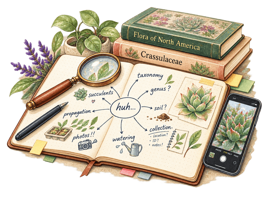 An open notebook with a mind map spreading out from the word &ldquo;huh&hellip;&rdquo;