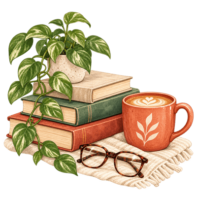 A stack of books and a mug